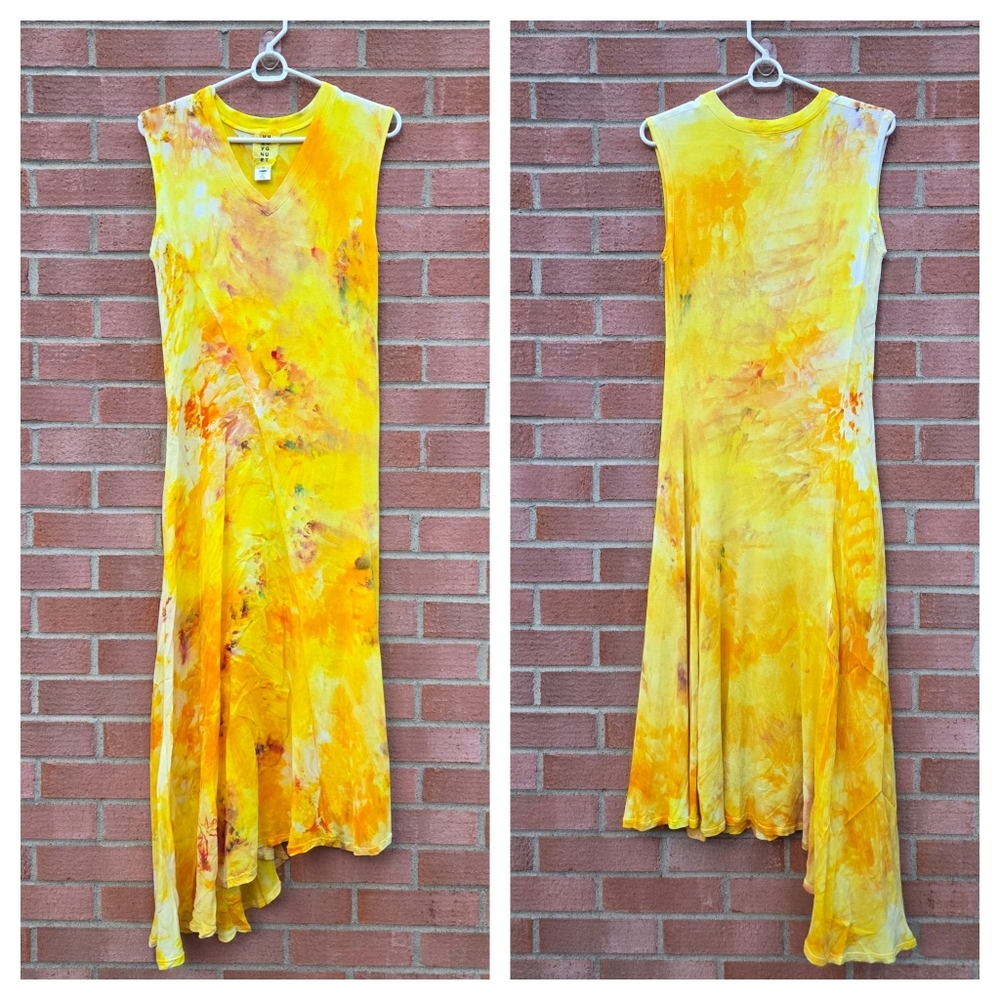 Heyne Bogut Hand Crafted Yellow Midi Tank Dress Silk Blend Size 3 Medium